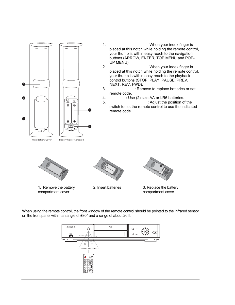 Back side, Battery installation, Using the remote control | OPPO Digital BDP-83 User Manual | Page 14 / 81