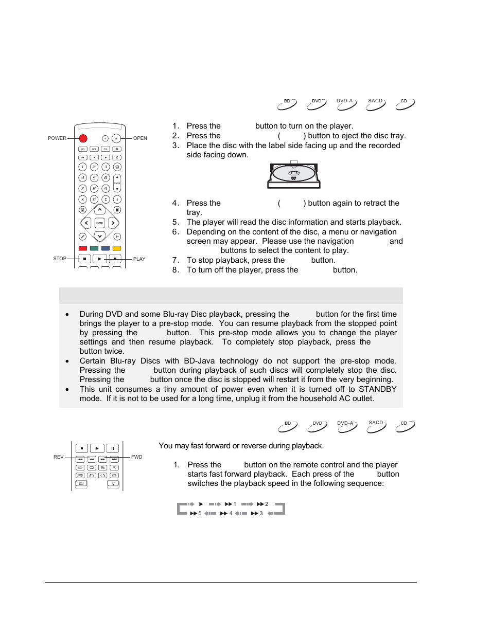 Basic operations, Disc playback, Fast playback | OPPO Digital BDP-83 User Manual | Page 30 / 81