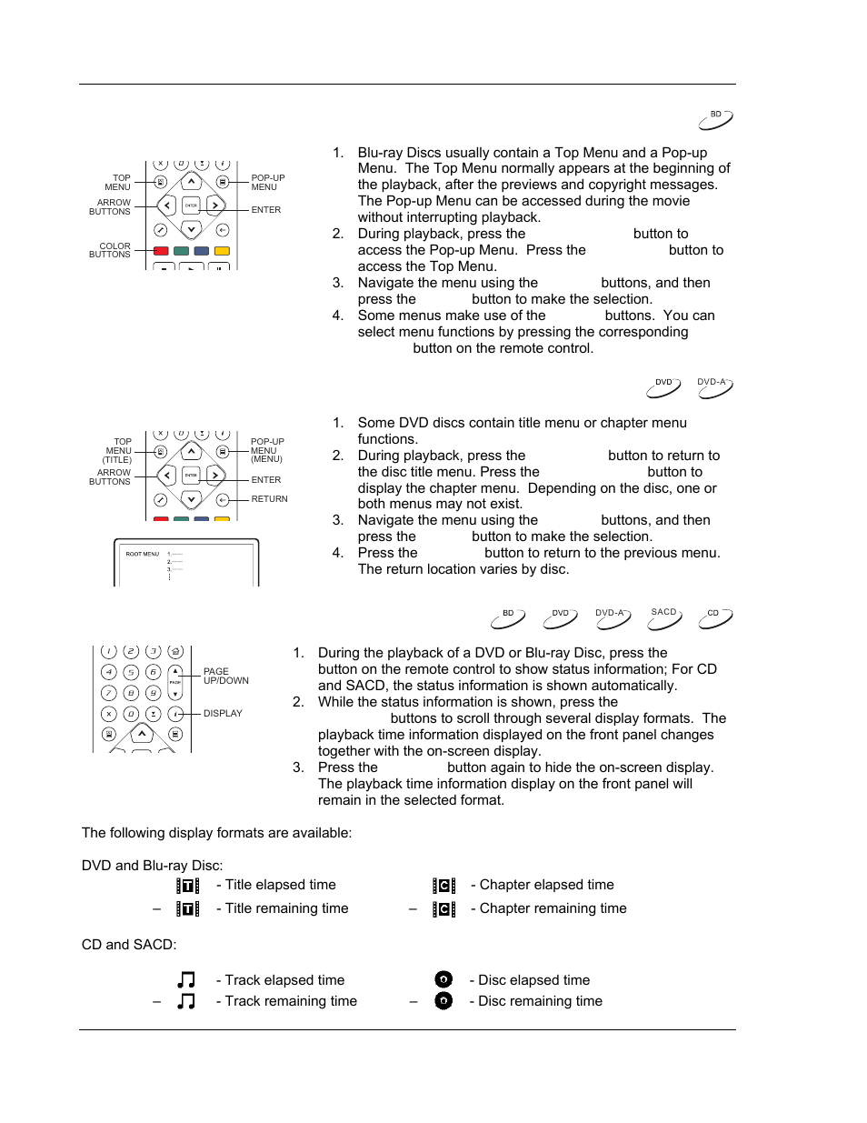 Blu-ray disc menu playback, Dvd menu playback, On-screen display | OPPO Digital BDP-83 User Manual | Page 32 / 81