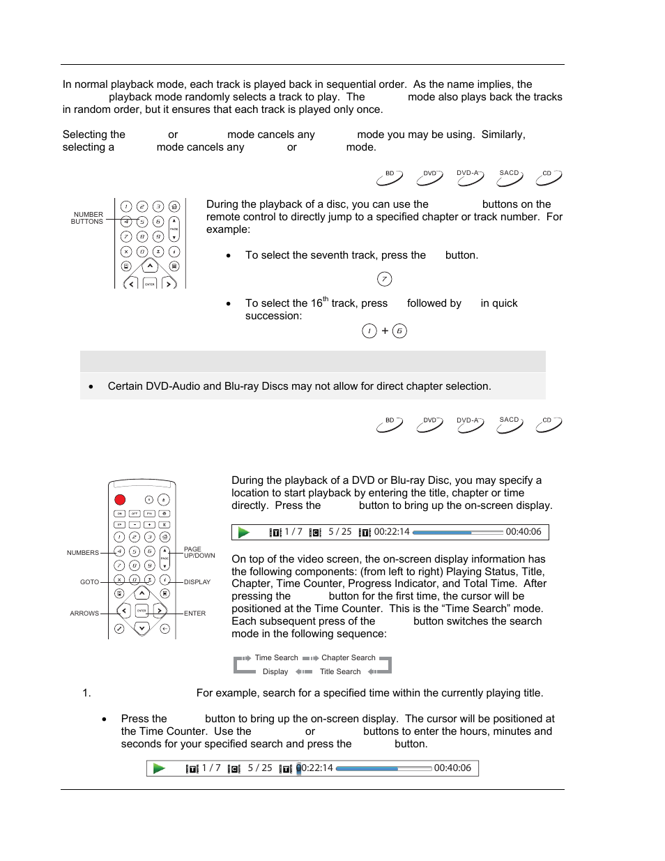 Playback by chapter or track number, Playback from a specific location, Dvd and blu-ray discs | OPPO Digital BDP-83 User Manual | Page 42 / 81