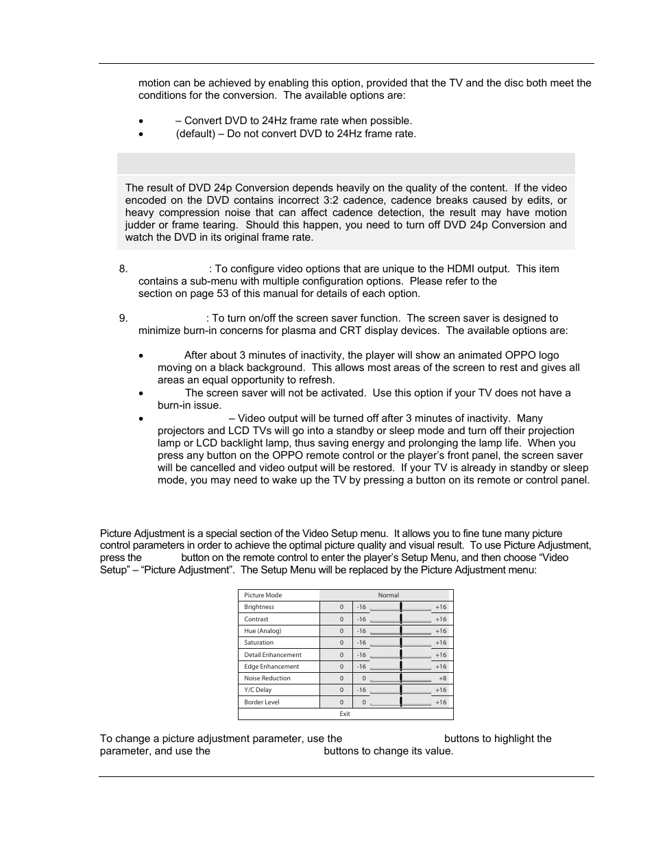 Picture adjustment | OPPO Digital BDP-83 User Manual | Page 57 / 81