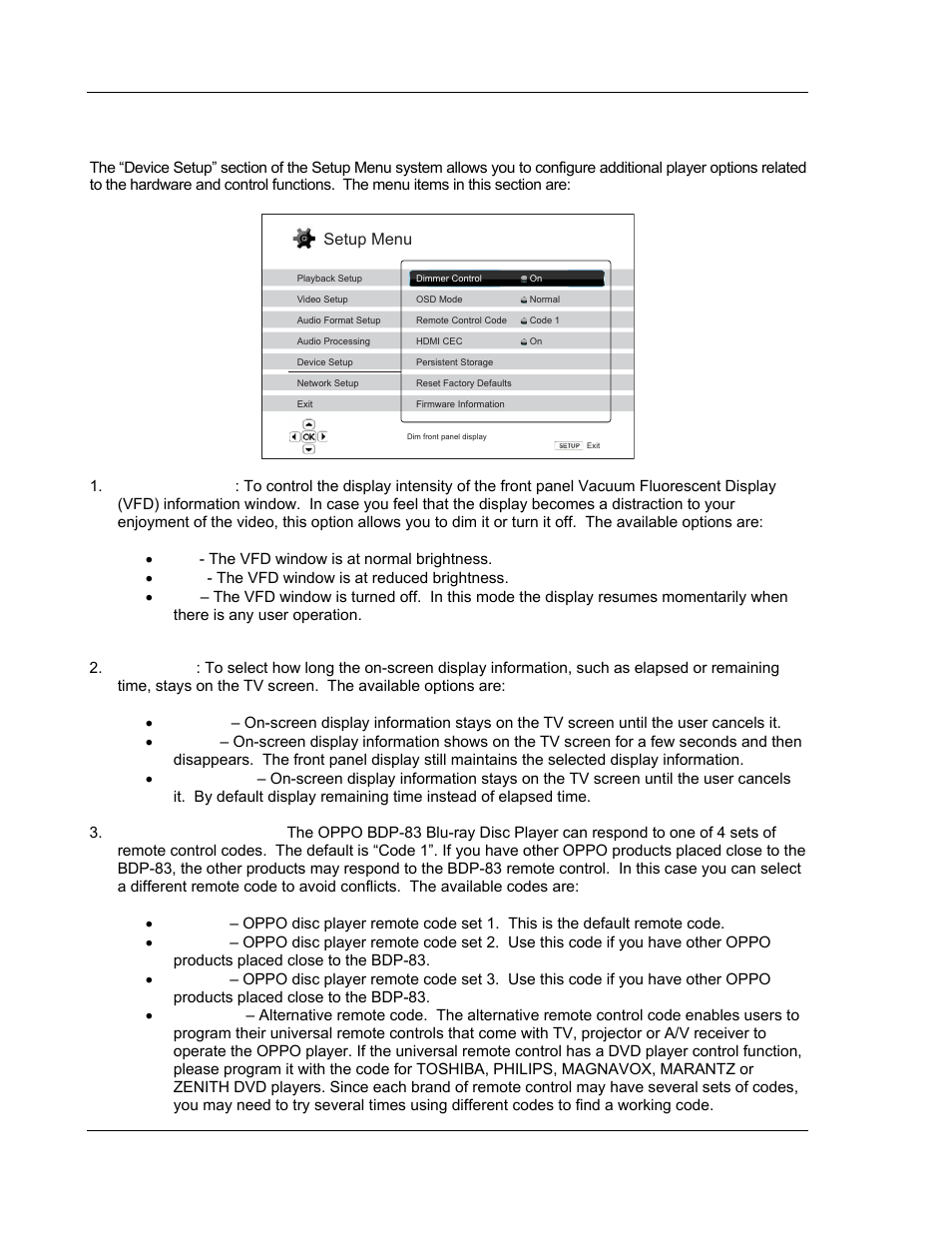 Device setup | OPPO Digital BDP-83 User Manual | Page 72 / 81