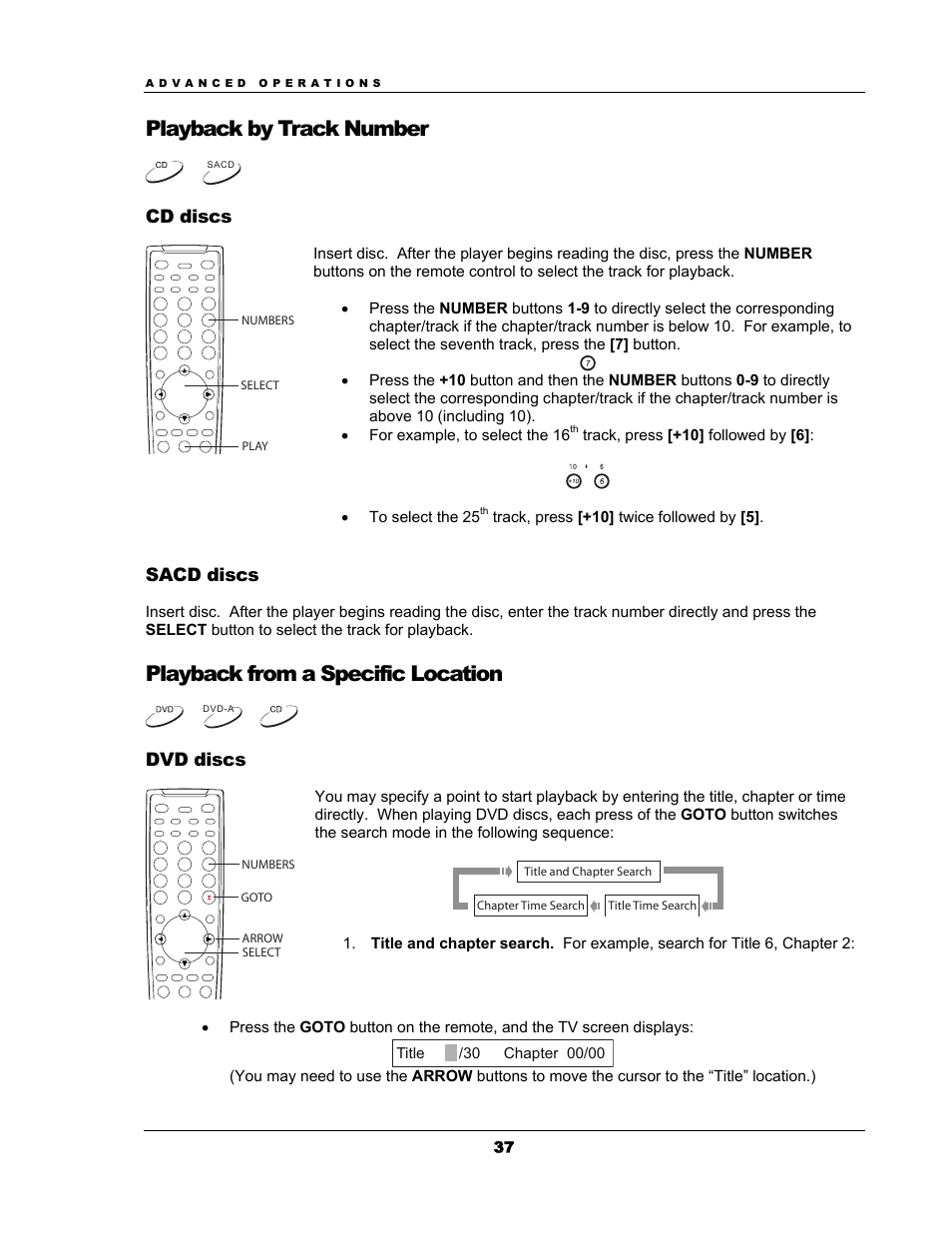 Playback by track number, Cd discs, Sacd discs | Playback from a specific location, Dvd discs | OPPO Digital OPPO DV-983H User Manual | Page 43 / 70