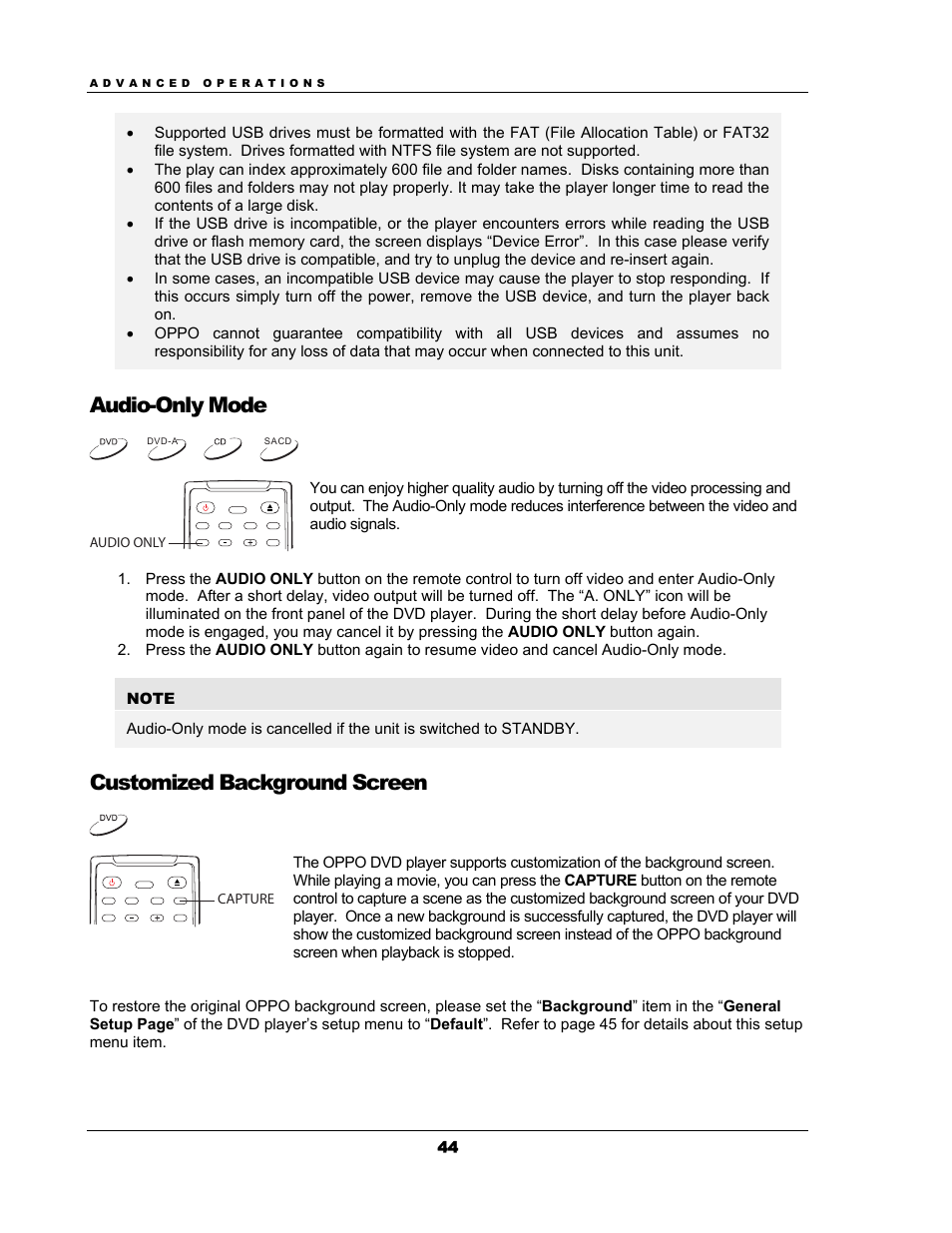 Audio-only mode, Customized background screen | OPPO Digital OPPO DV-983H User Manual | Page 50 / 70