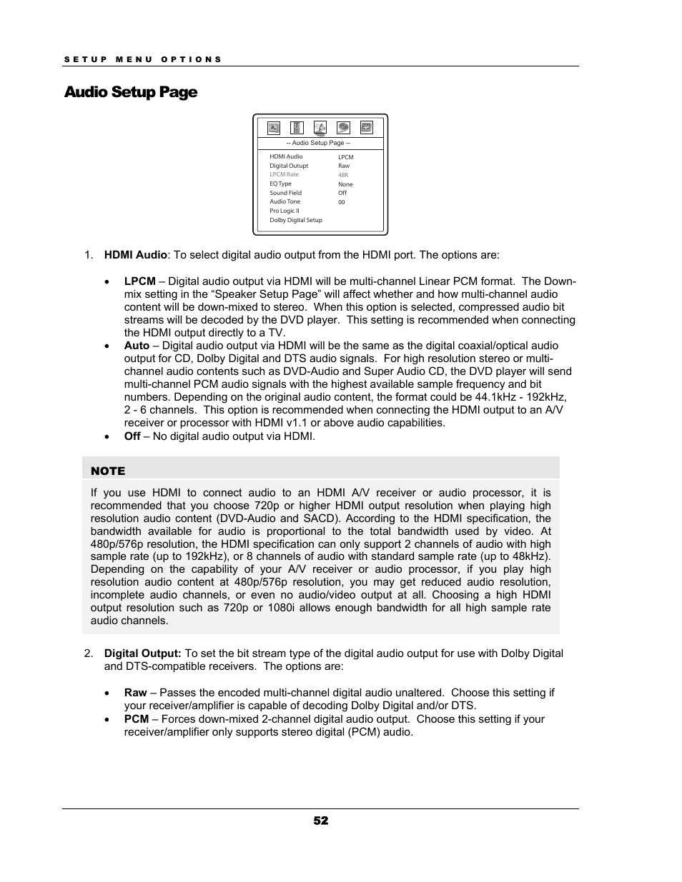 Audio setup page | OPPO Digital OPPO DV-983H User Manual | Page 58 / 70