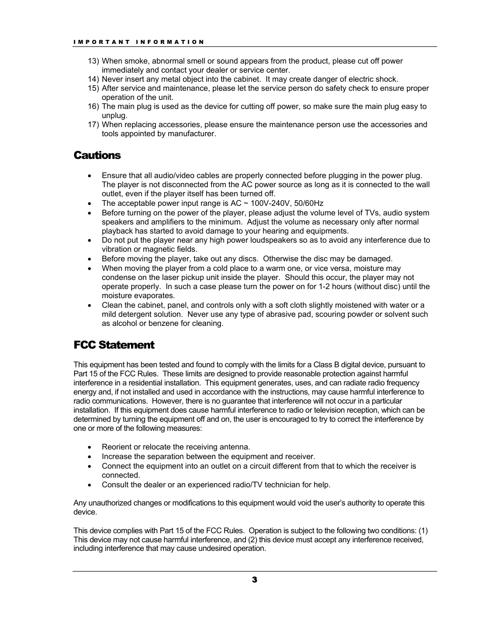 Cautions, Fcc statement | OPPO Digital OPPO DV-983H User Manual | Page 9 / 70