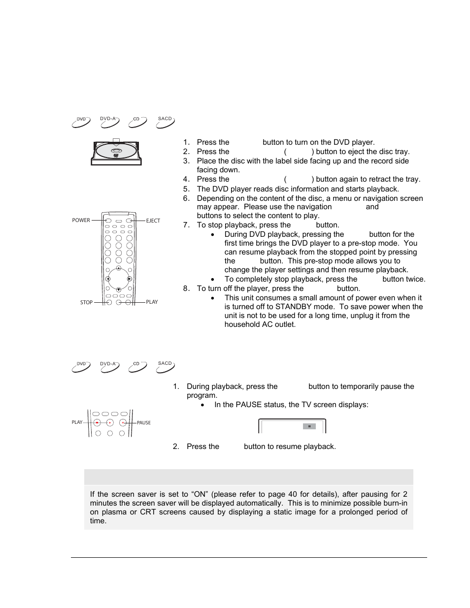 Basic operations, Disc playback, Pause playback | OPPO Digital OPPO DV-980H User Manual | Page 29 / 61