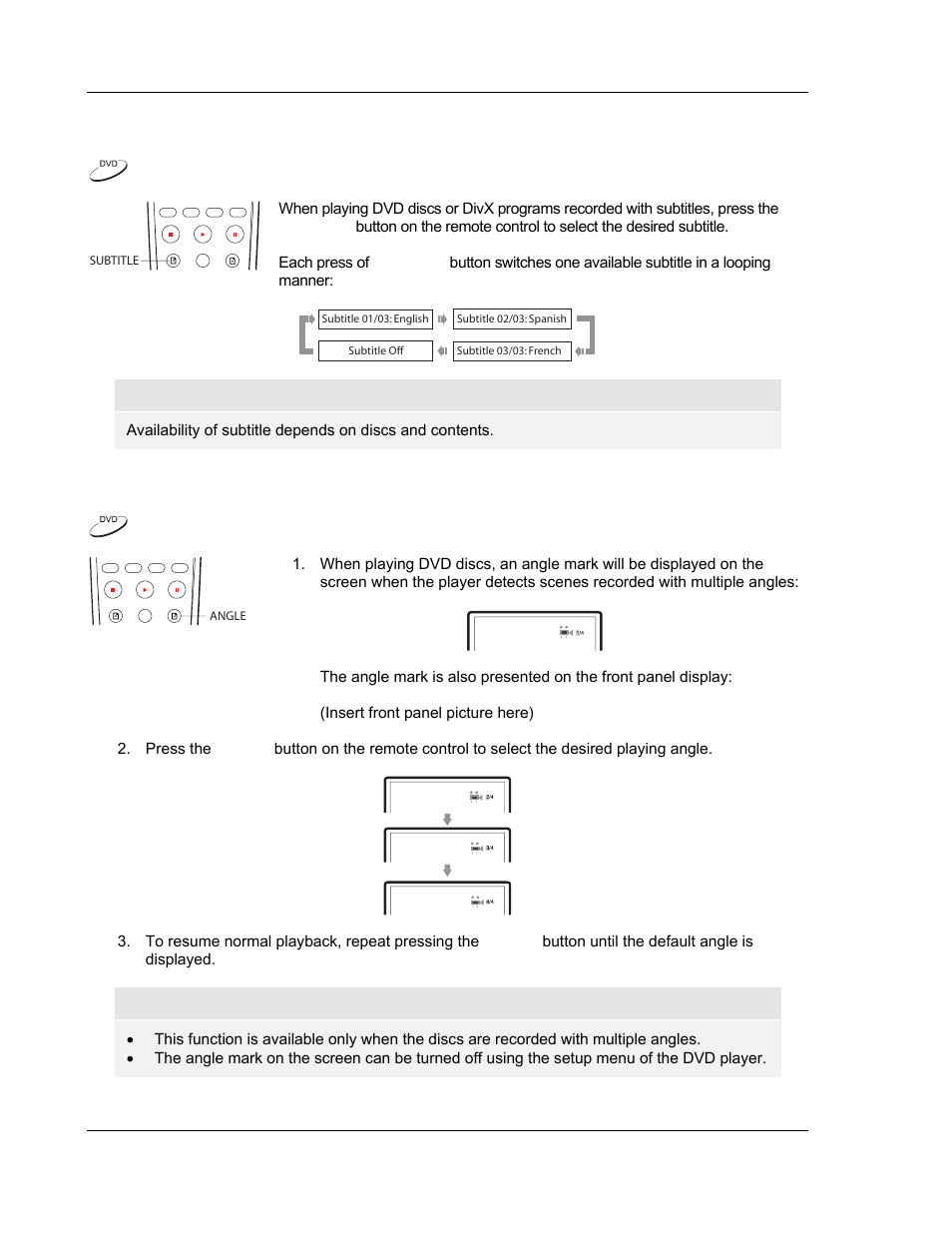 Subtitle selection, Angle selection | OPPO Digital OPPO DV-980H User Manual | Page 32 / 61