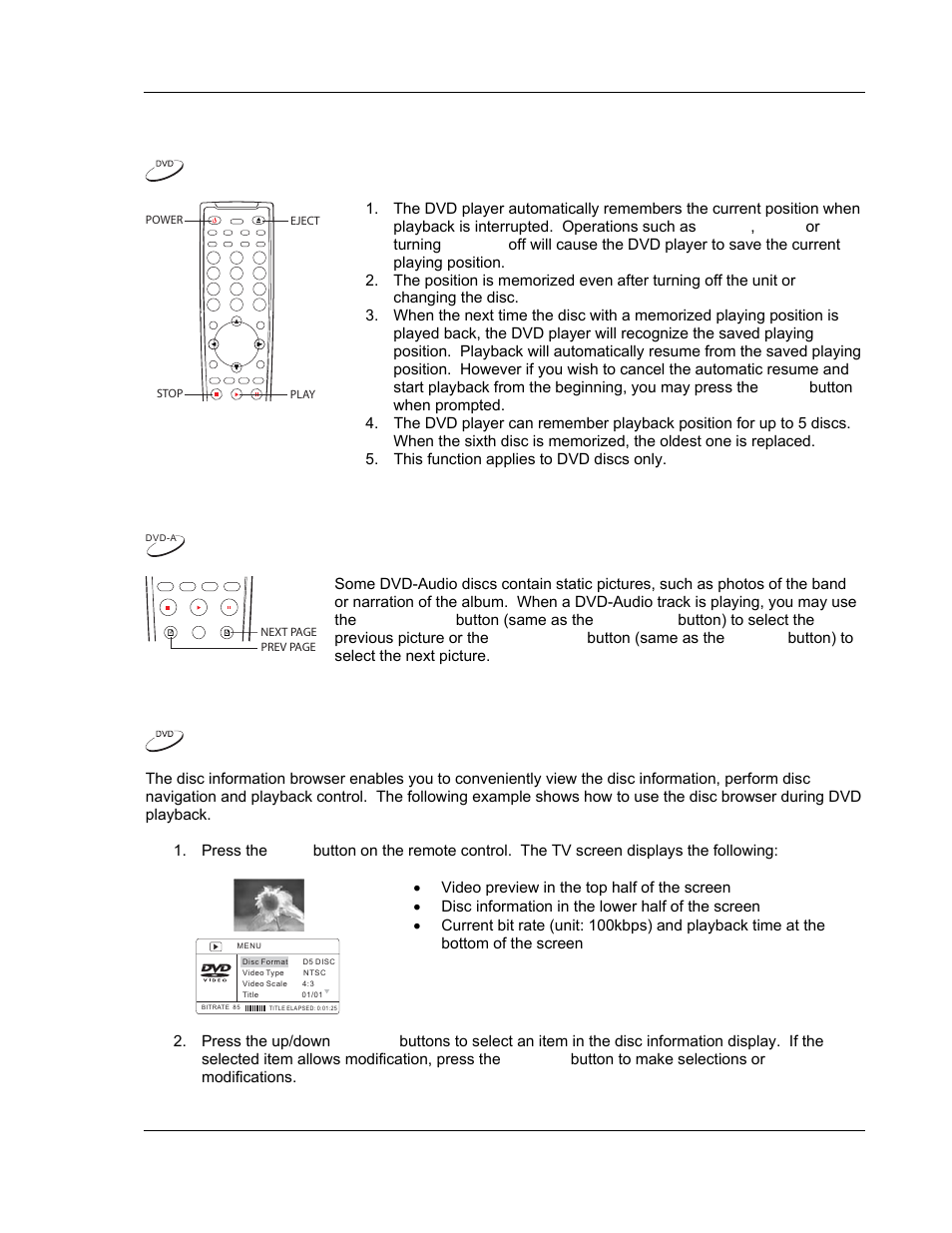 Memory and automatic resume, Viewing static pictures on dvd-audio discs, Disc information browser | OPPO Digital OPPO DV-980H User Manual | Page 39 / 61