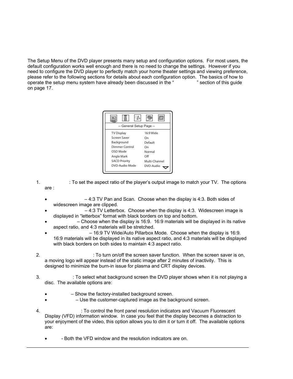 Setup menu options, General setup page | OPPO Digital OPPO DV-980H User Manual | Page 44 / 61