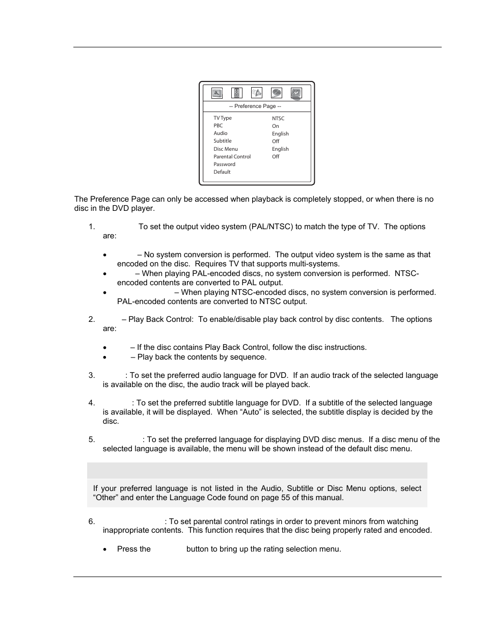 Preference page | OPPO Digital OPPO DV-980H User Manual | Page 55 / 61