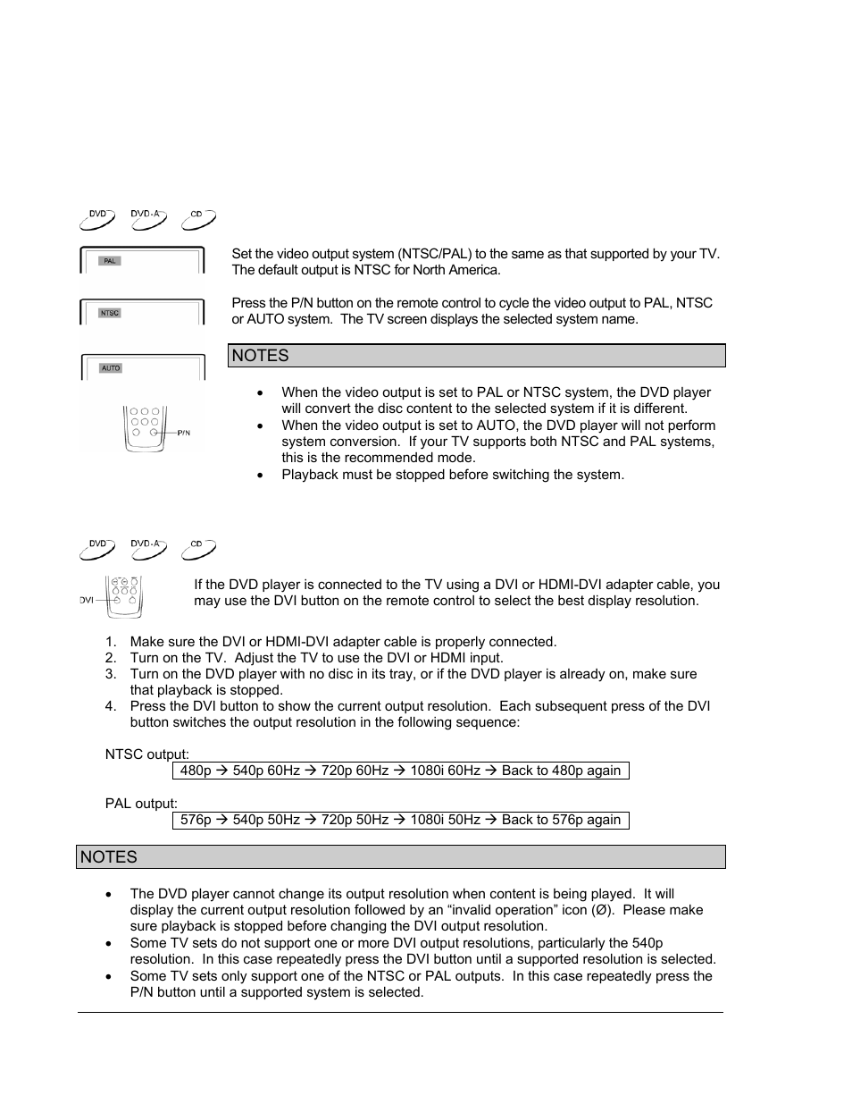 Advanced operations, Tv system selection, Dvi output resolution | OPPO Digital OPDV971H User Manual | Page 22 / 42