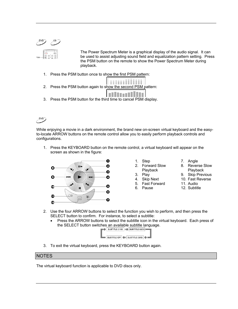 Power spectrum meter (psm), Virtual keyboard | OPPO Digital OPDV971H User Manual | Page 27 / 42