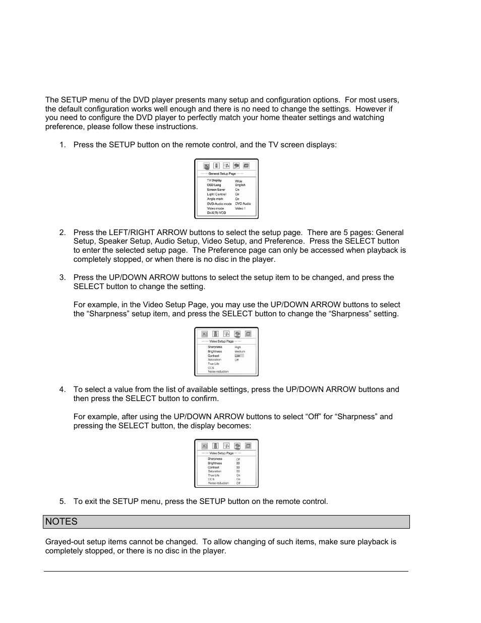 Setup menu options | OPPO Digital OPDV971H User Manual | Page 30 / 42