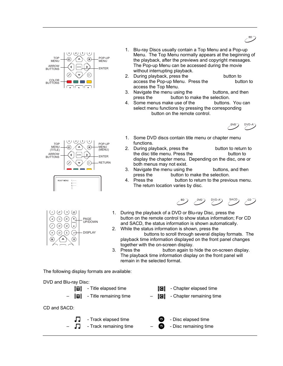 Blu-ray disc menu playback, Dvd menu playback, On-screen display | OPPO Digital BDP-80 User Manual | Page 31 / 76