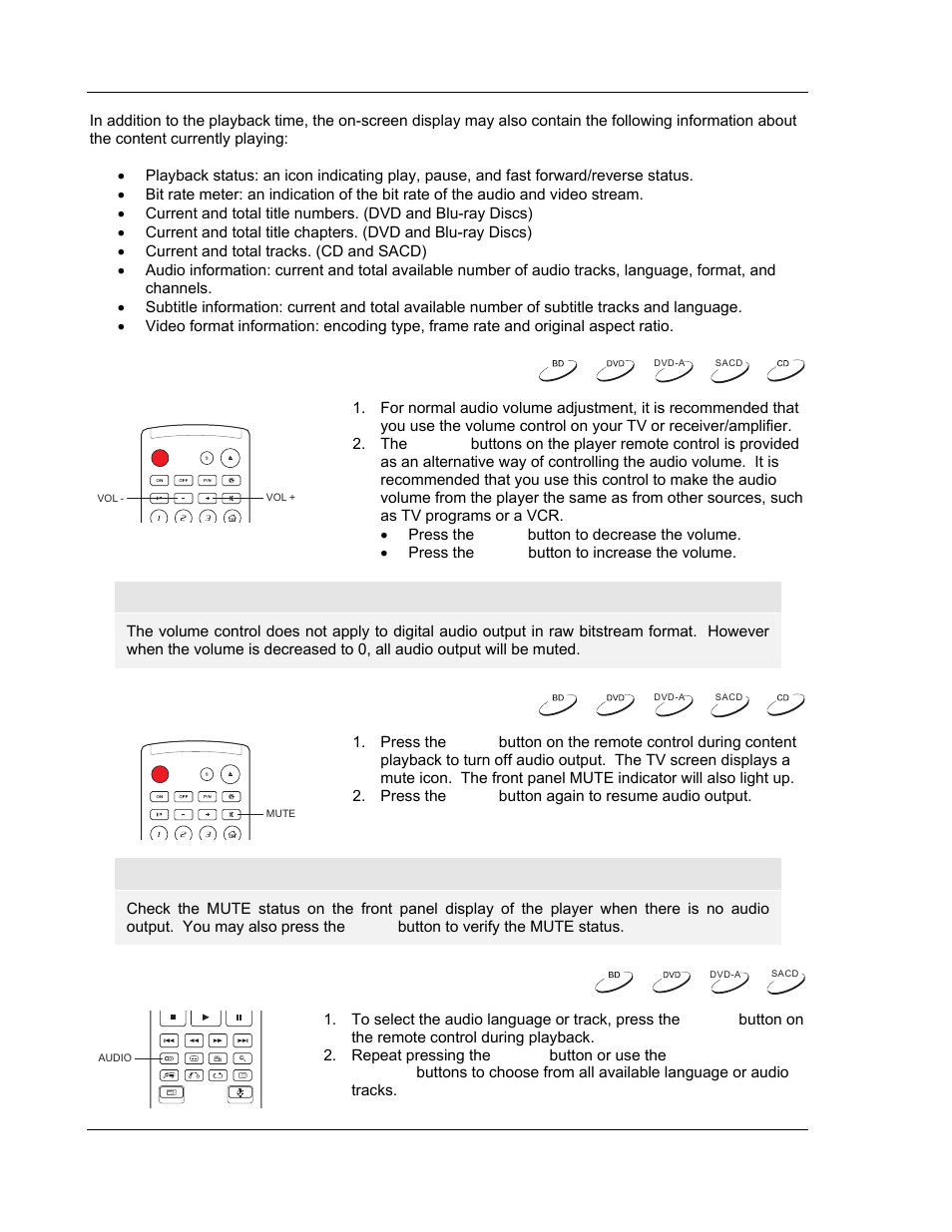 Volume control, Mute, Audio language/track selection | OPPO Digital BDP-80 User Manual | Page 32 / 76