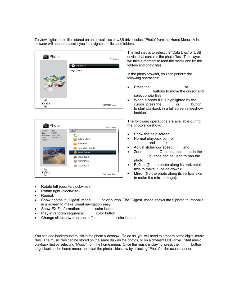 Viewing photo files, Adding background music | OPPO Digital BDP-80 User Manual | Page 47 / 76