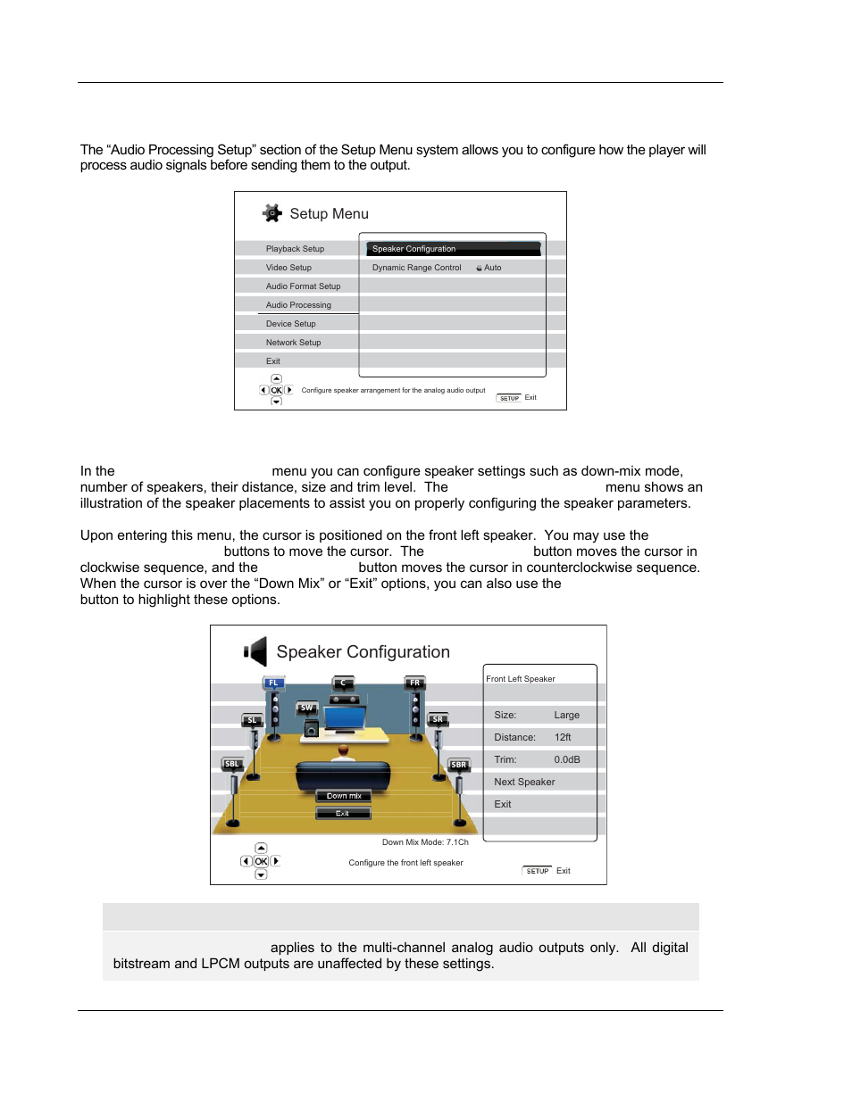 Audio processing setup, Speaker configuration, E 56) | Setup menu | OPPO Digital BDP-80 User Manual | Page 62 / 76