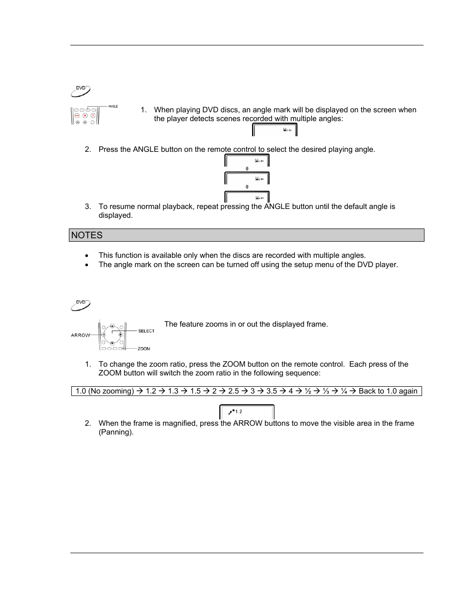 Angle selection, Zooming the displayed frame | OPPO Digital OPPO DV-970HD User Manual | Page 19 / 42