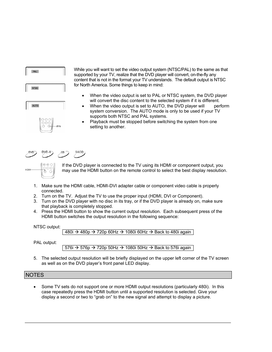 Advanced operations, Tv system selection, Output resolution | Hdmi output resolution | OPPO Digital OPPO DV-970HD User Manual | Page 20 / 42