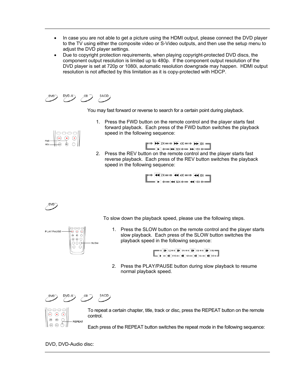 Fast playback, Slow playback, Repeat playback | OPPO Digital OPPO DV-970HD User Manual | Page 21 / 42