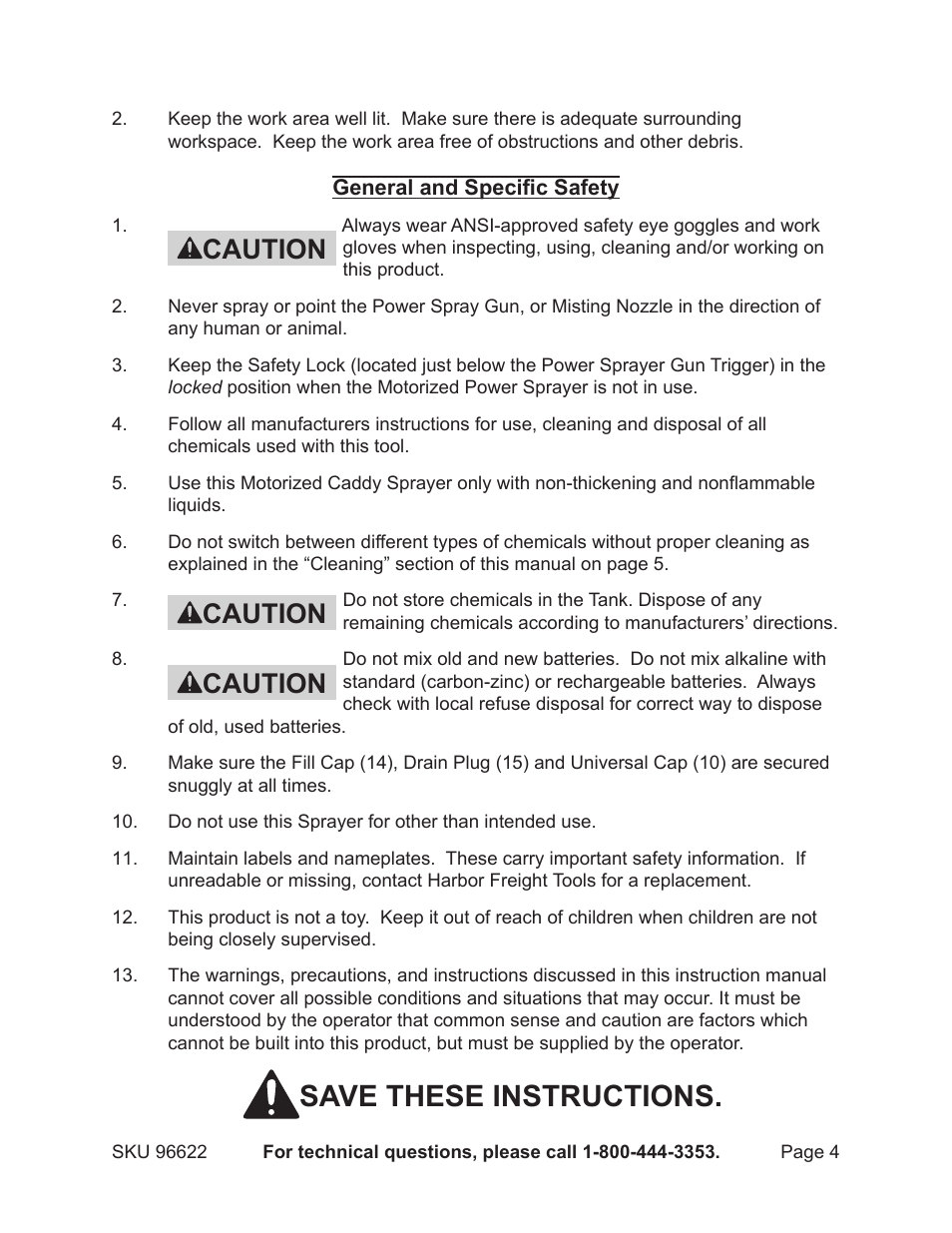 Save these instructions, Caution | One Stop Gardens CADDY SPRAYER 96622 User Manual | Page 4 / 10