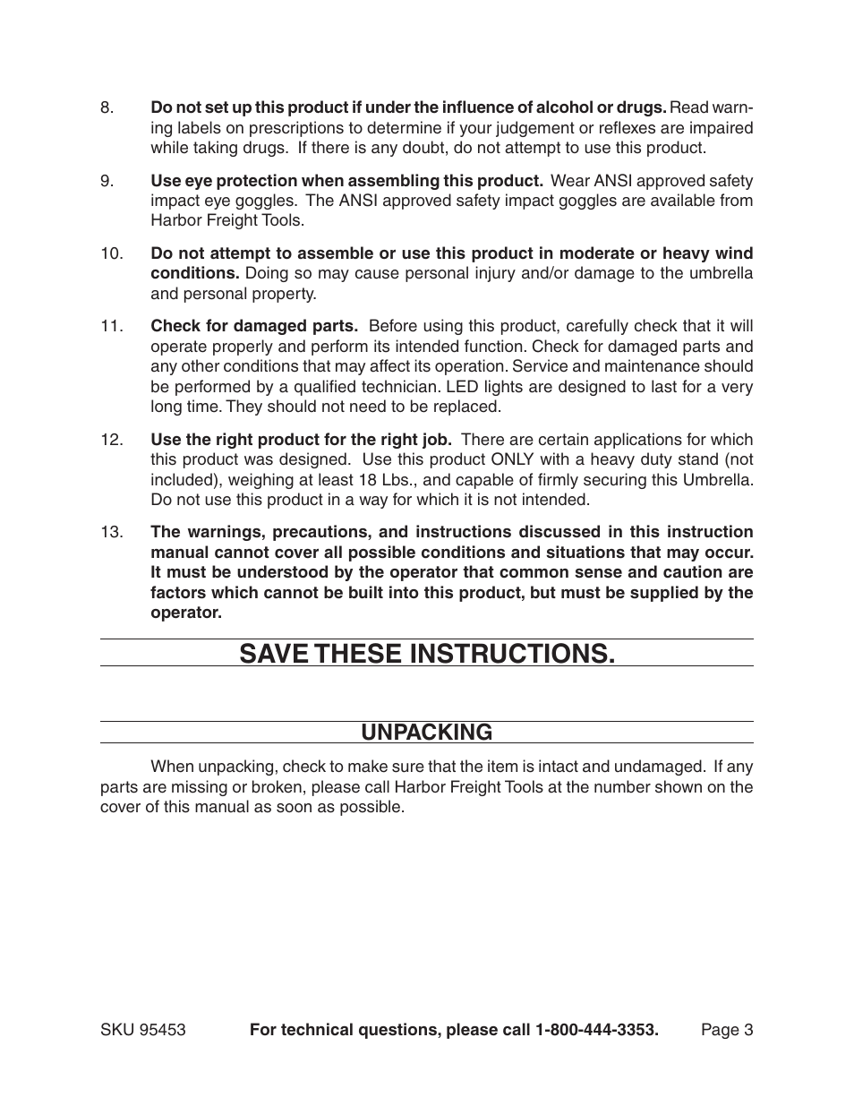 Save these instructions, Unpacking | One Stop Gardens 95453 User Manual | Page 3 / 9