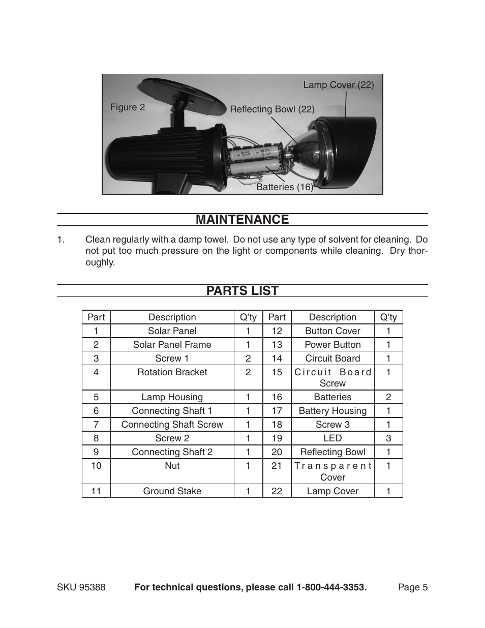 Maintenance, Parts list | One Stop Gardens 95388 User Manual | Page 5 / 6