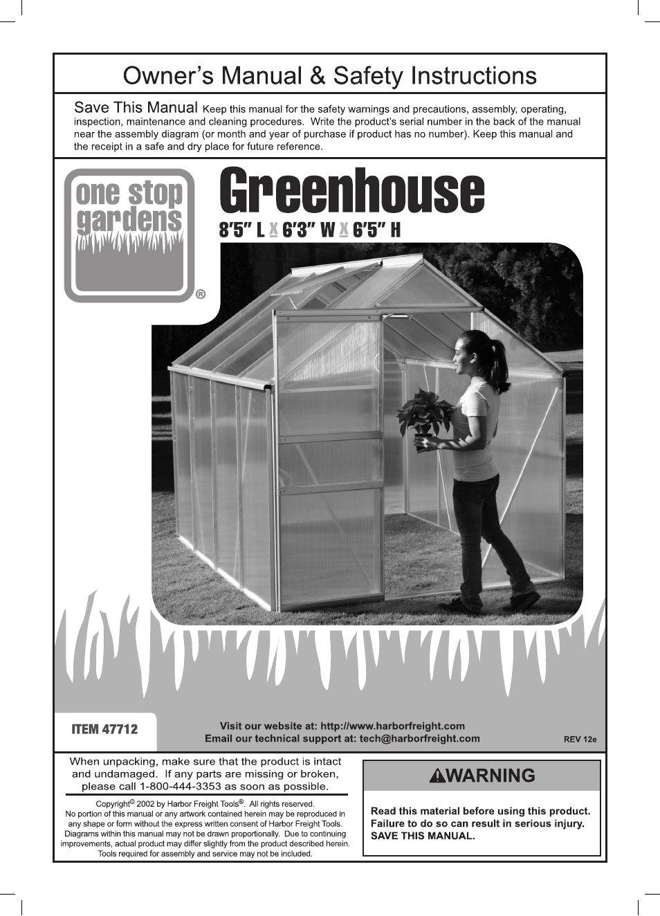 One Stop Gardens Greenhouse 44712 User Manual | 16 pages