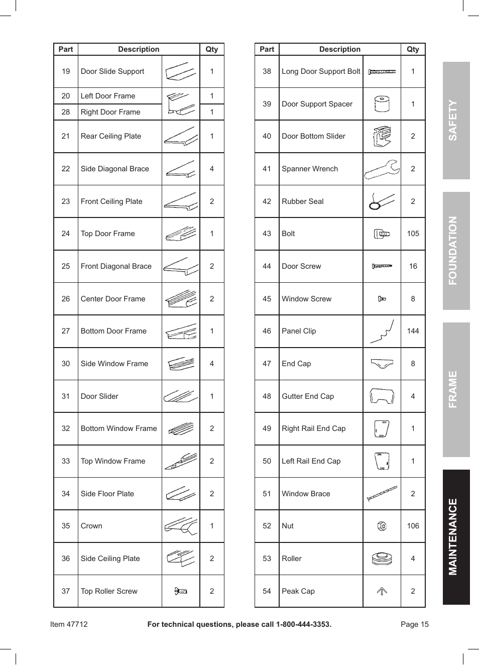 Safety frame maintenance founda tion | One Stop Gardens Greenhouse 44712 User Manual | Page 15 / 16