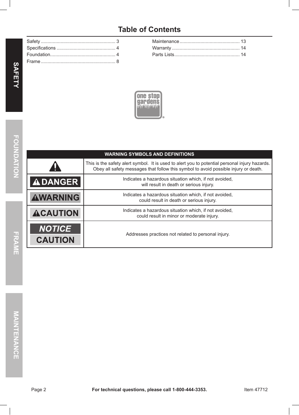 One Stop Gardens Greenhouse 44712 User Manual | Page 2 / 16