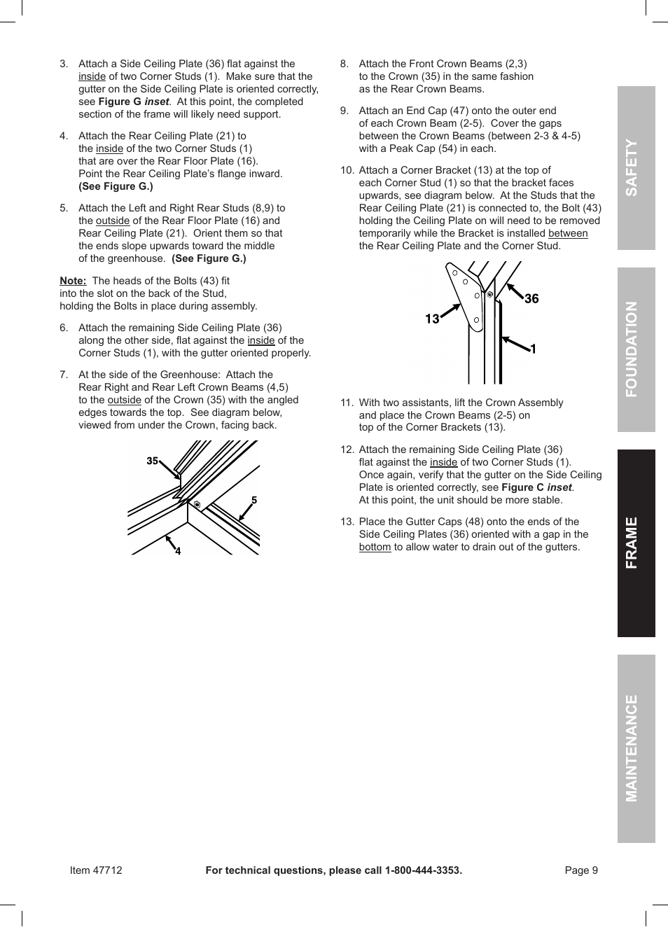 Safety frame maintenance founda tion | One Stop Gardens Greenhouse 44712 User Manual | Page 9 / 16