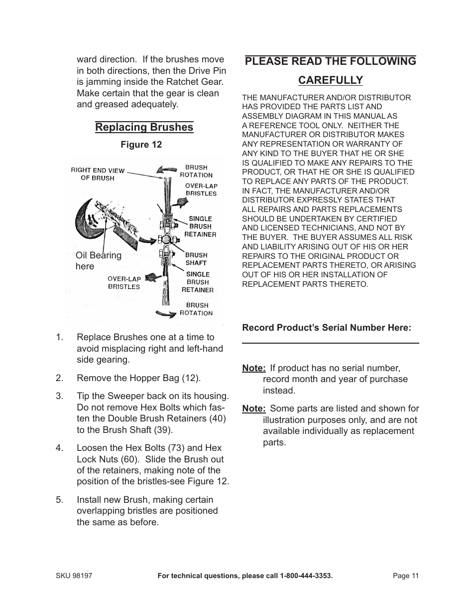 Replacing brushes, Please read the following carefully | One Stop Gardens 98197 User Manual | Page 11 / 14