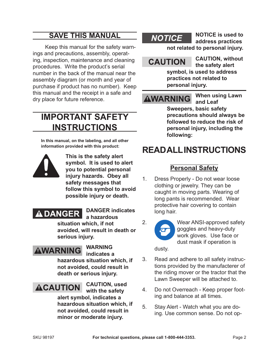 Important safety instructions, Read all instructions, Save this manual | One Stop Gardens 98197 User Manual | Page 2 / 14