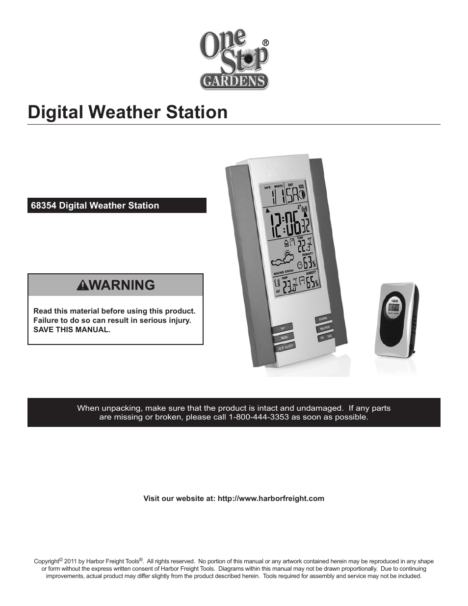 One Stop Gardens Digital Weather Station 68354 User Manual | 7 pages