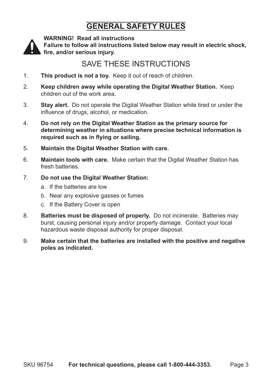 General safety rules, Save these instructions | One Stop Gardens 96754 User Manual | Page 3 / 8