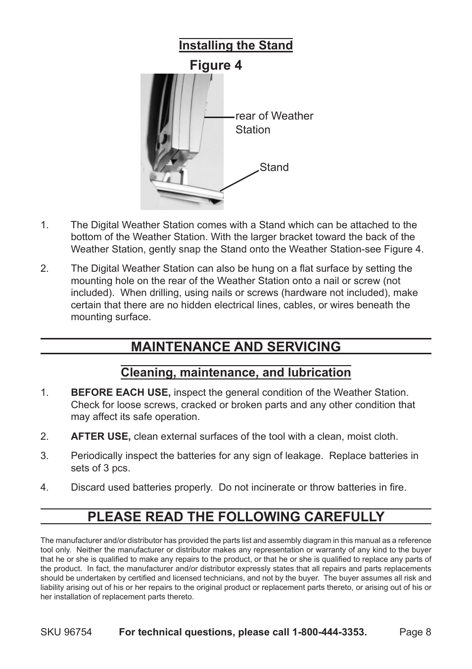 Figure 4, Maintenance and servicing, Please read the following carefully | Installing the stand, Cleaning, maintenance, and lubrication | One Stop Gardens 96754 User Manual | Page 8 / 8