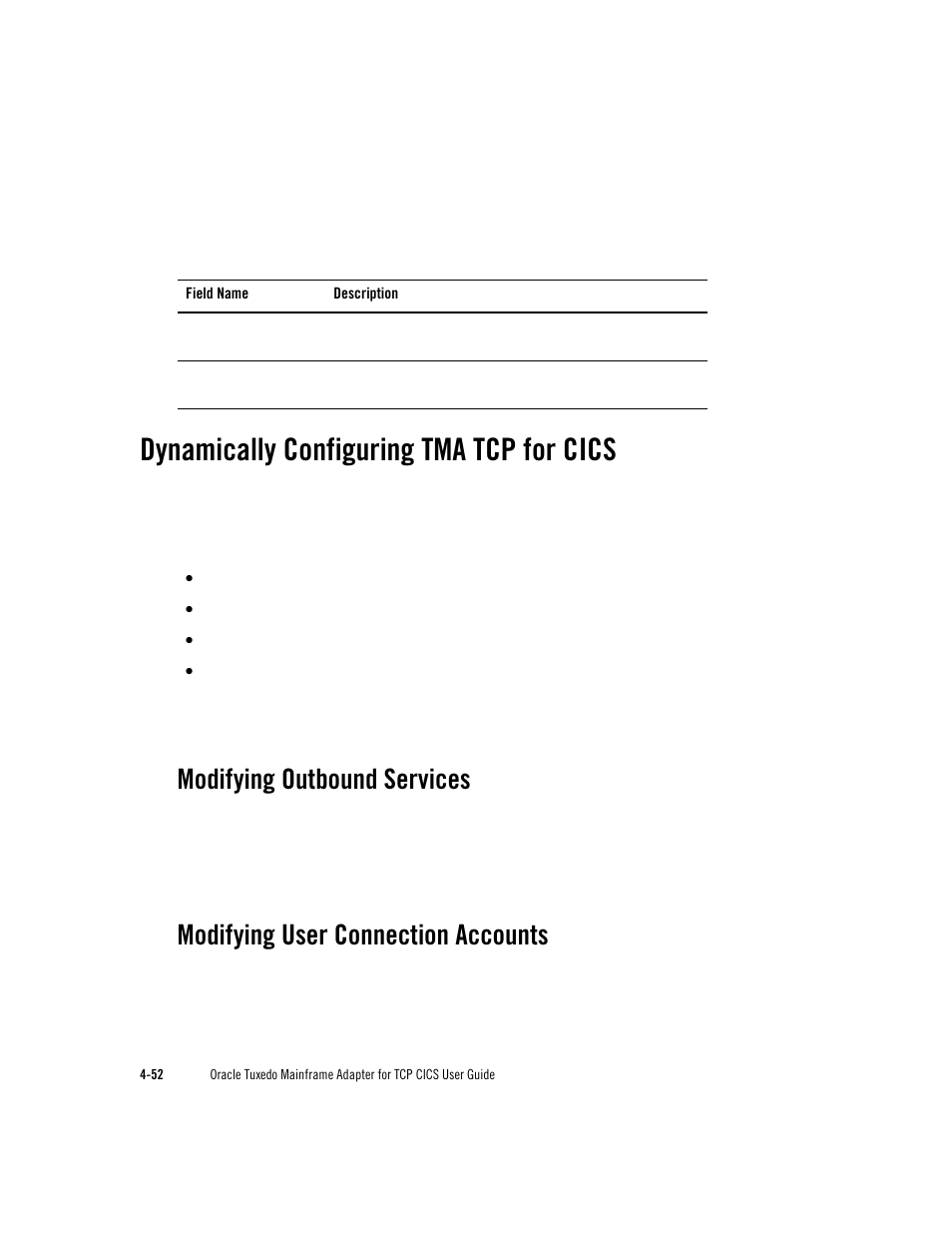 Dynamically configuring tma tcp for cics, Modifying outbound services, Modifying user connection accounts | Oracle Audio Technologies Oracle Tuxedo User Manual | Page 86 / 112
