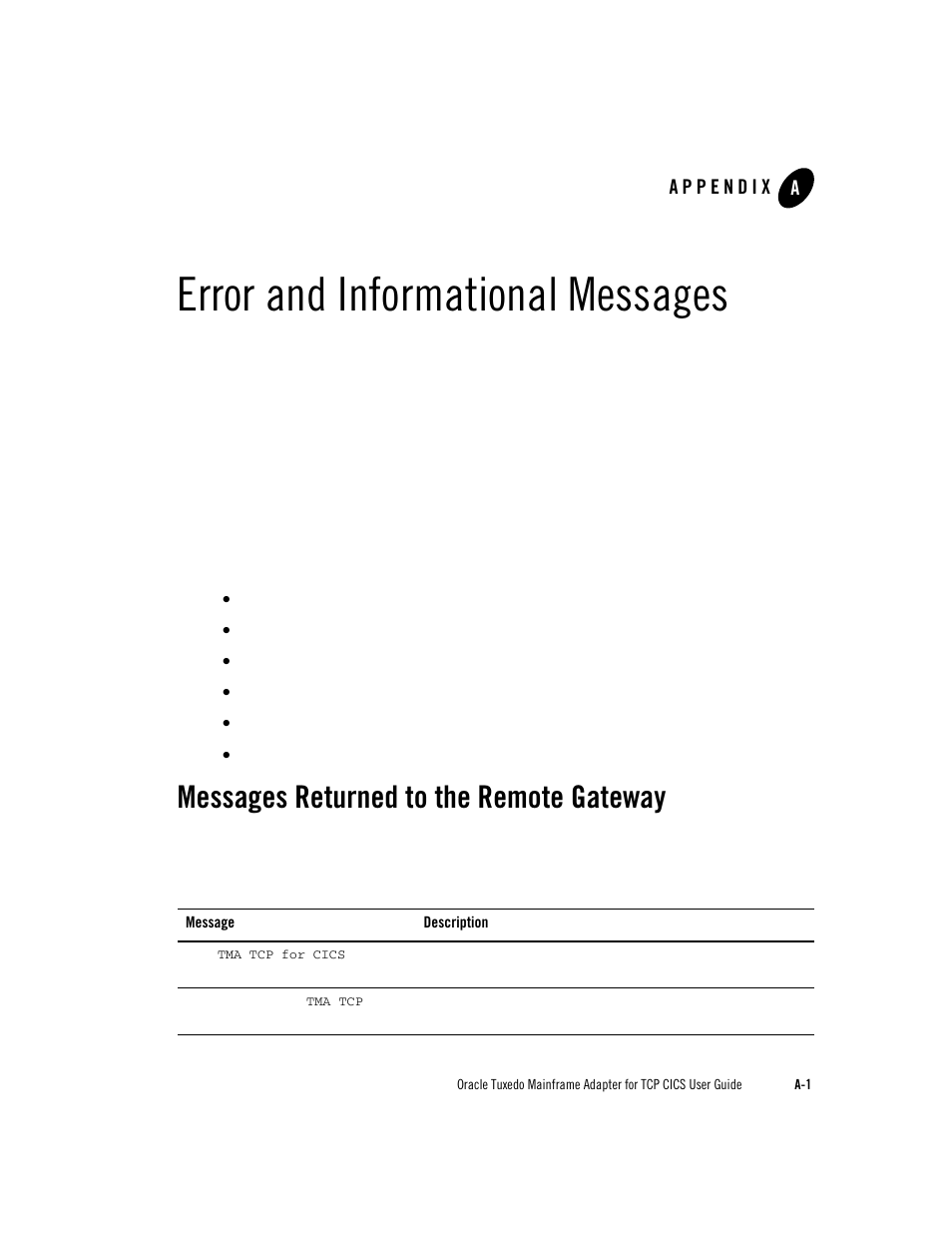 Error and informational messages, Messages returned to the remote gateway | Oracle Audio Technologies Oracle Tuxedo User Manual | Page 99 / 112