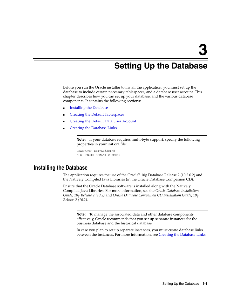 3 setting up the database, Installing the database, Setting up the database | Chapter 3, "setting up the, Database | Oracle Audio Technologies Oracle Retail Place 12.2 User Manual | Page 19 / 68