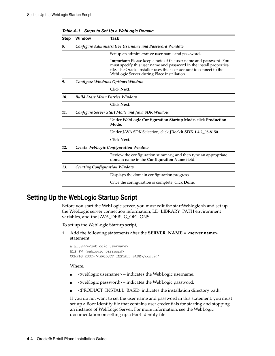 Setting up the weblogic startup script | Oracle Audio Technologies Oracle Retail Place 12.2 User Manual | Page 26 / 68