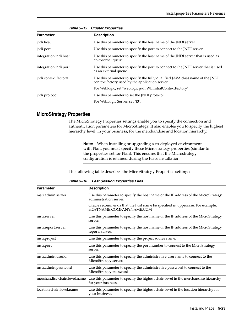 Microstrategy properties | Oracle Audio Technologies Oracle Retail Place 12.2 User Manual | Page 51 / 68