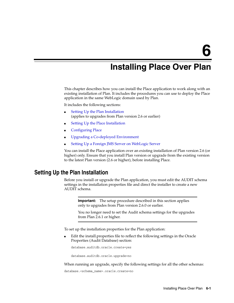 6 installing place over plan, Setting up the plan installation, Installing place over plan | Chapter 6, "installing place over plan | Oracle Audio Technologies Oracle Retail Place 12.2 User Manual | Page 55 / 68