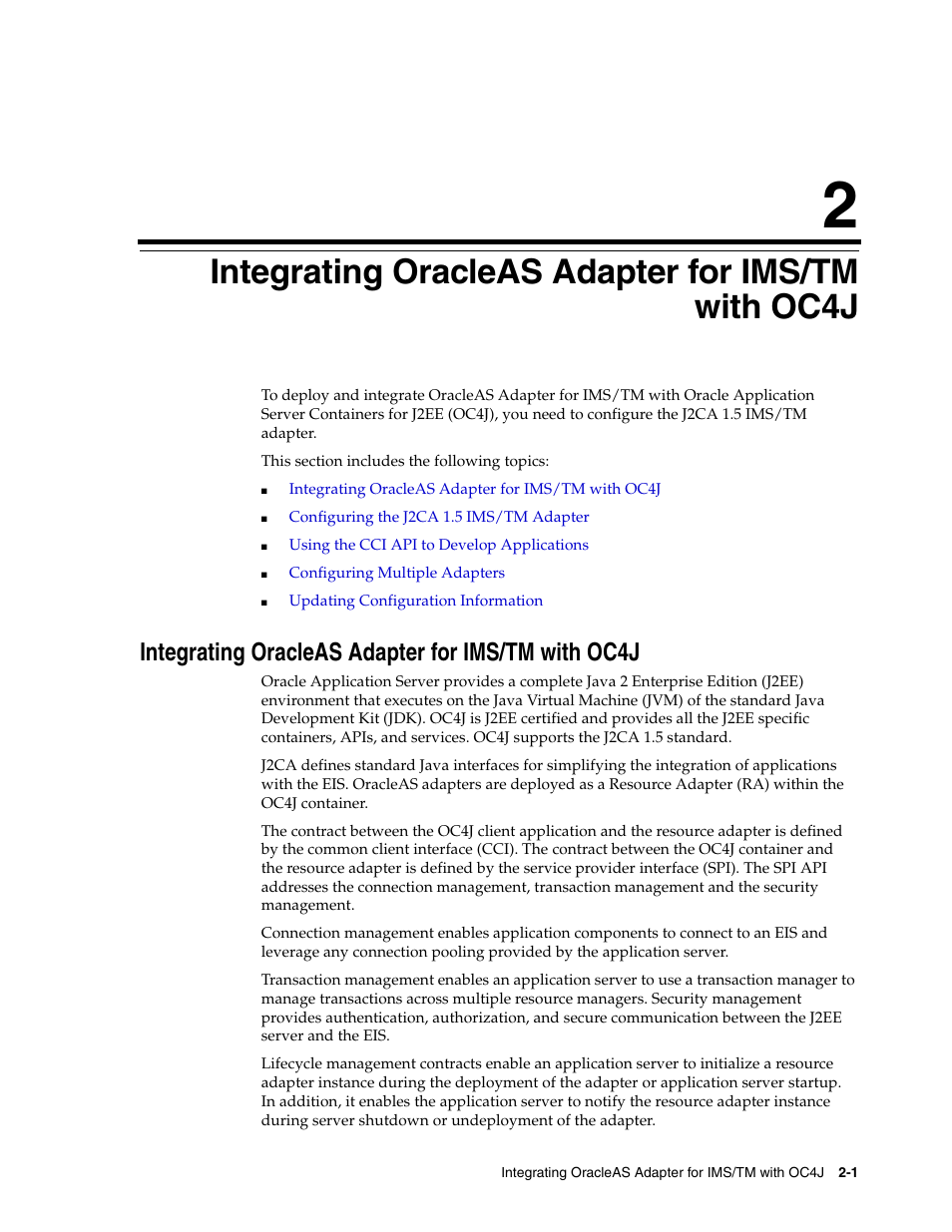 Integrating oracleas adapter for ims/tm with oc4j | Oracle Audio Technologies B31003-01 User Manual | Page 11 / 112