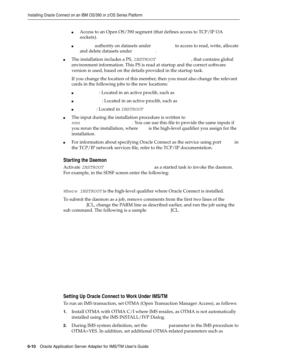 Starting the daemon, Setting up oracle connect to work under ims/tm | Oracle Audio Technologies B31003-01 User Manual | Page 58 / 112