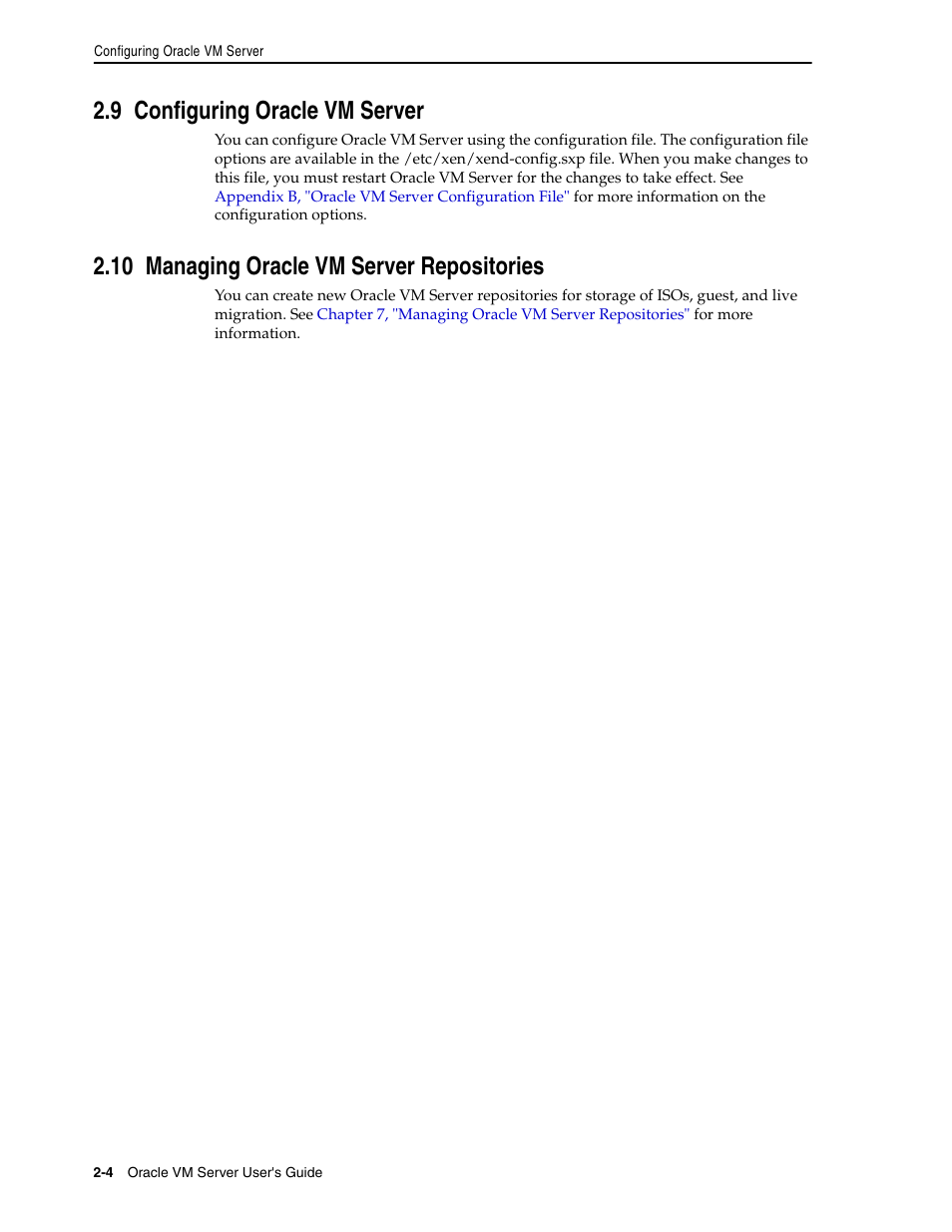 9 configuring oracle vm server, 10 managing oracle vm server repositories, Configuring oracle vm | Managing | Oracle Audio Technologies E10898-02 User Manual | Page 20 / 112