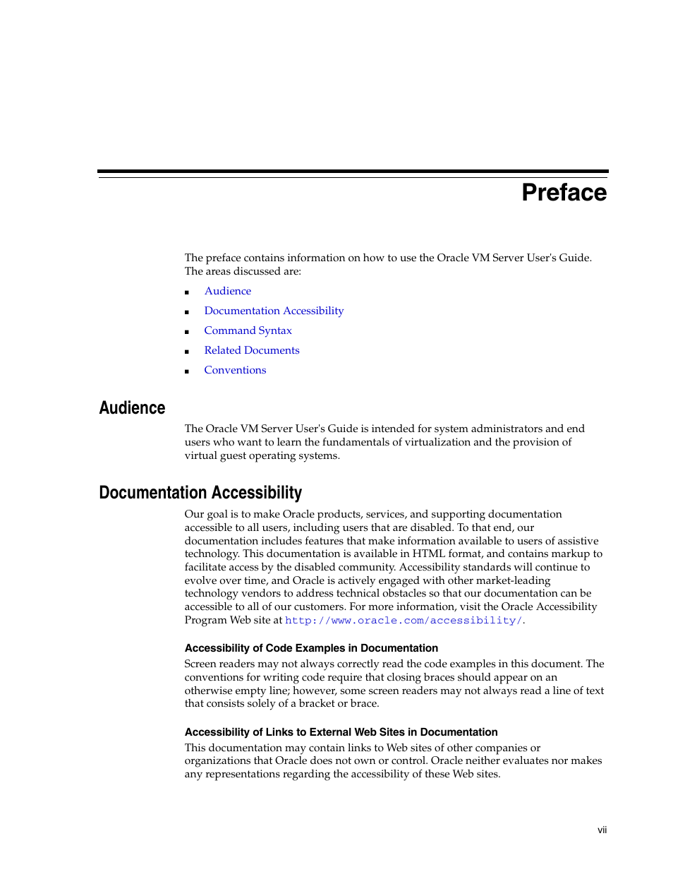 Preface, Audience, Documentation accessibility | Oracle Audio Technologies E10898-02 User Manual | Page 7 / 112