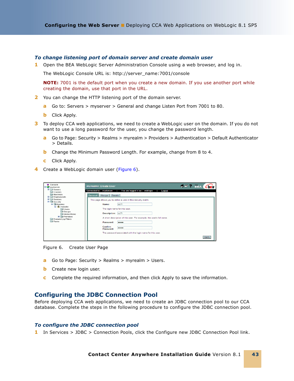 Configuring the jdbc connection pool | Oracle Audio Technologies 8.1 User Manual | Page 45 / 54