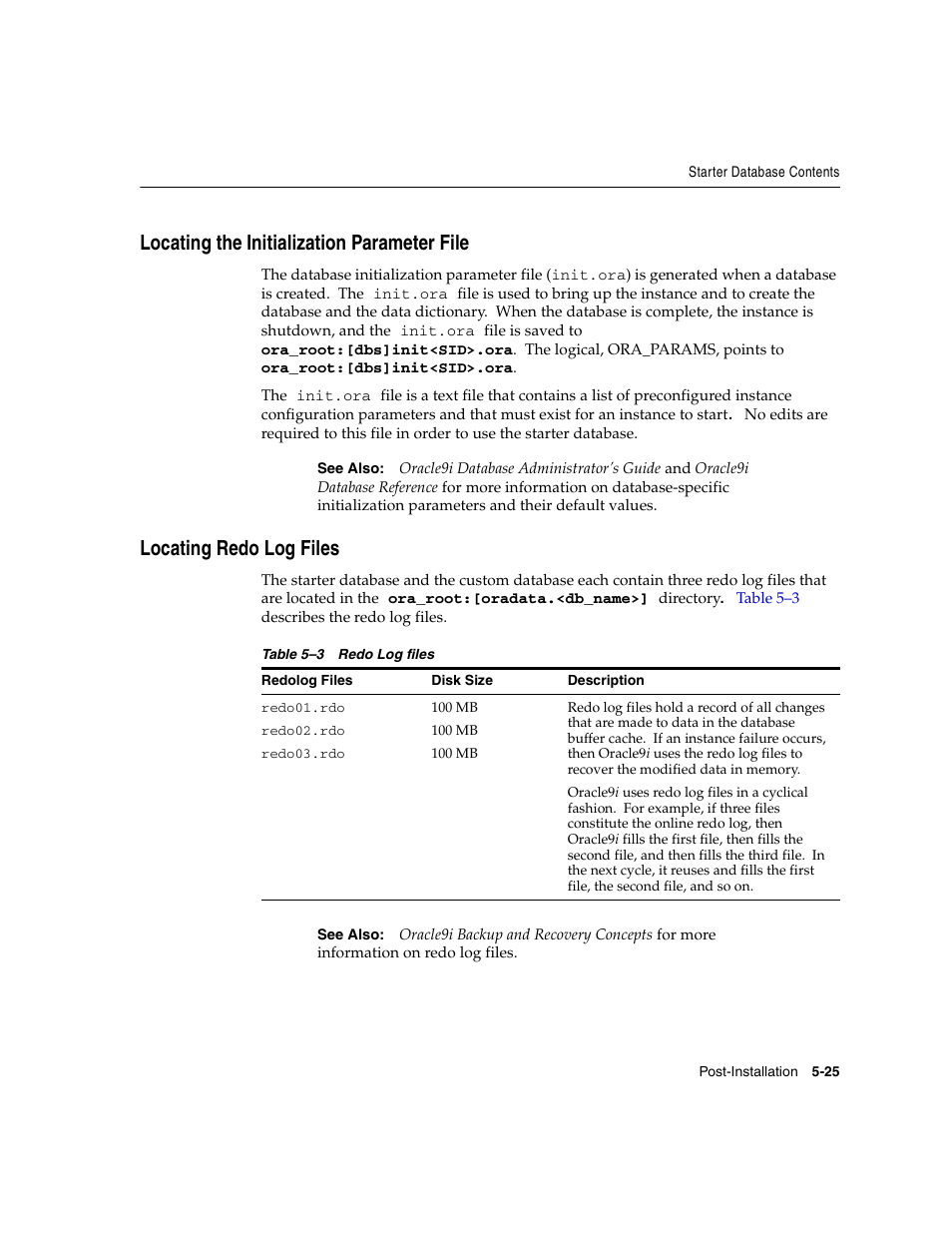 Locating the initialization parameter file, Locating redo log files | Oracle Audio Technologies ORACLE9I B10508-01 User Manual | Page 101 / 186