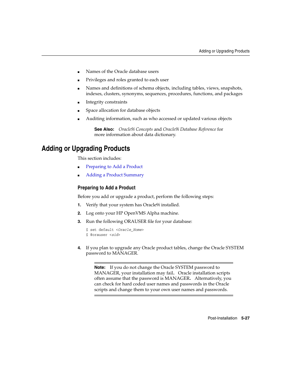 Adding or upgrading products, Preparing to add a product | Oracle Audio Technologies ORACLE9I B10508-01 User Manual | Page 103 / 186